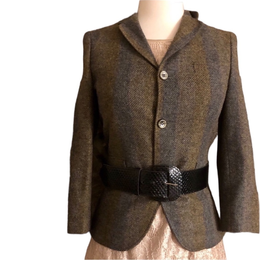 1970’s Chip Off the Old Block Wool Tailored Woman’s Blazer, Brown & Blue, Small